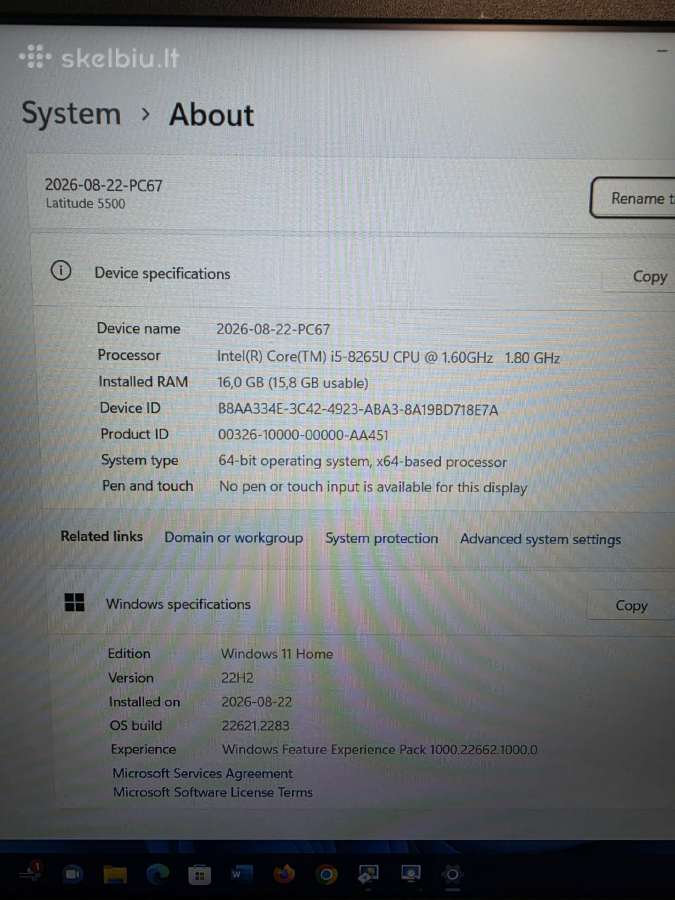 Dell Latitude 5500. i5-8265u. 16 GB/ 256 GB. - nuotraukos Nr. 6