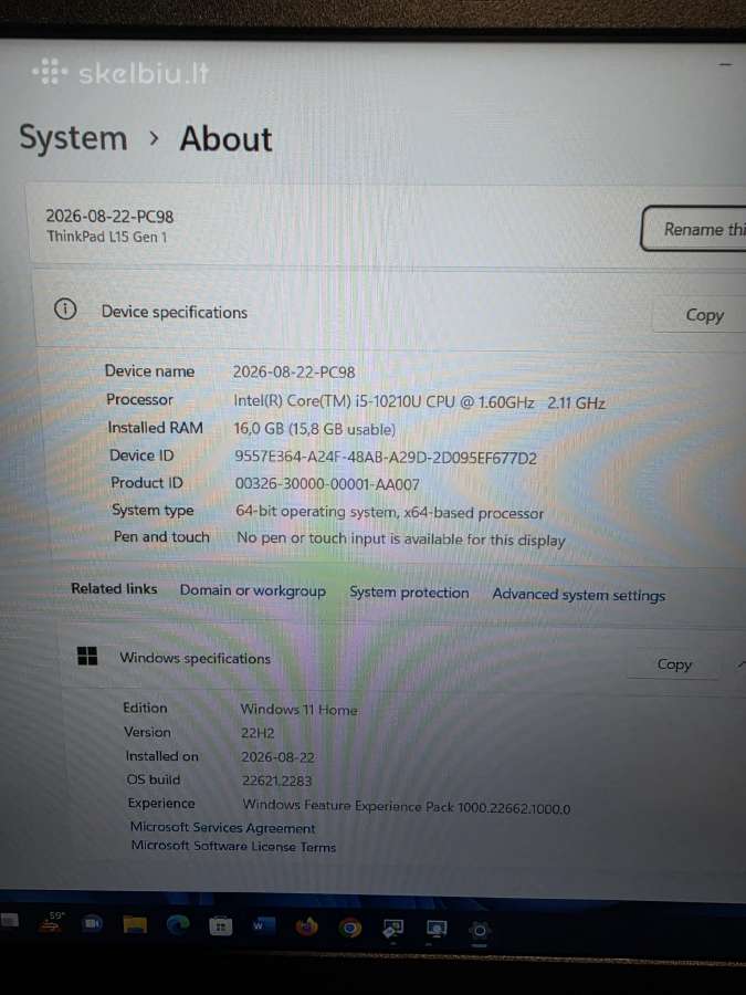 Lenovo Thinkpad L15 Gen 1. i5- 10210u. 16/256 GB. - nuotraukos Nr. 7