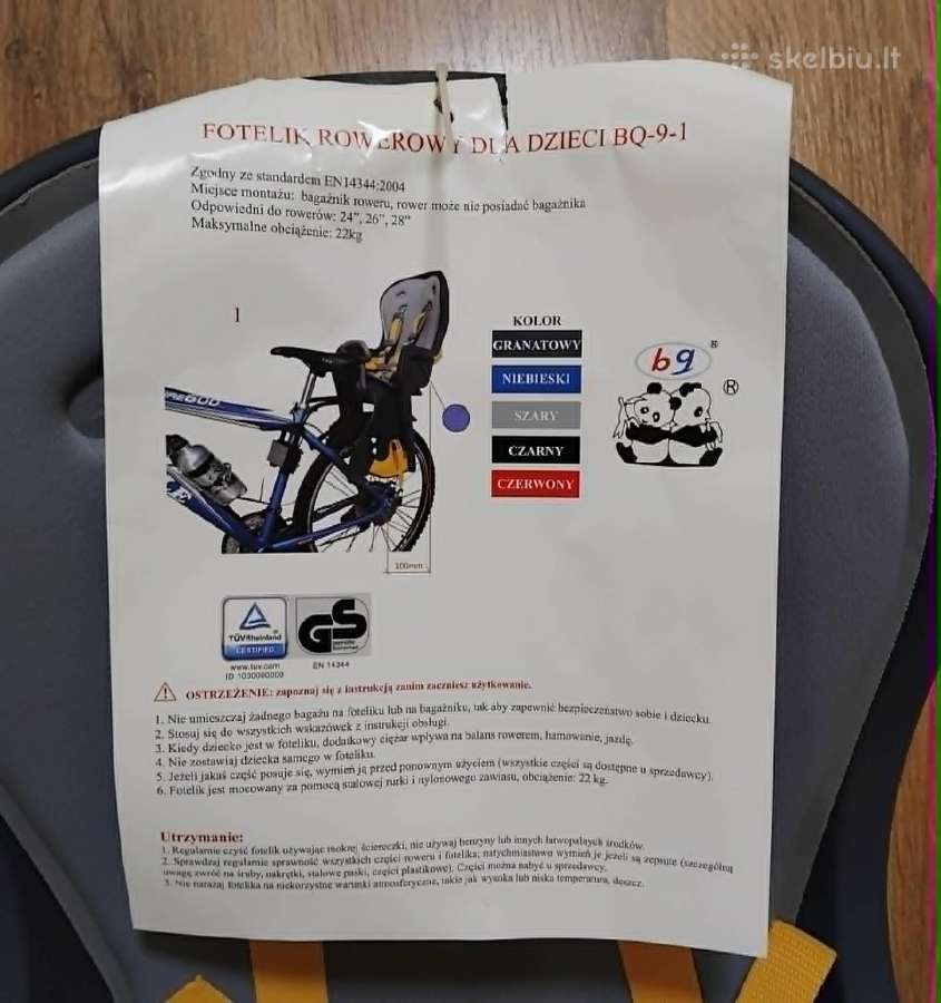 Dviračio kėdutė Bq iki 22kg visiškai nauja - nuotraukos Nr. 4