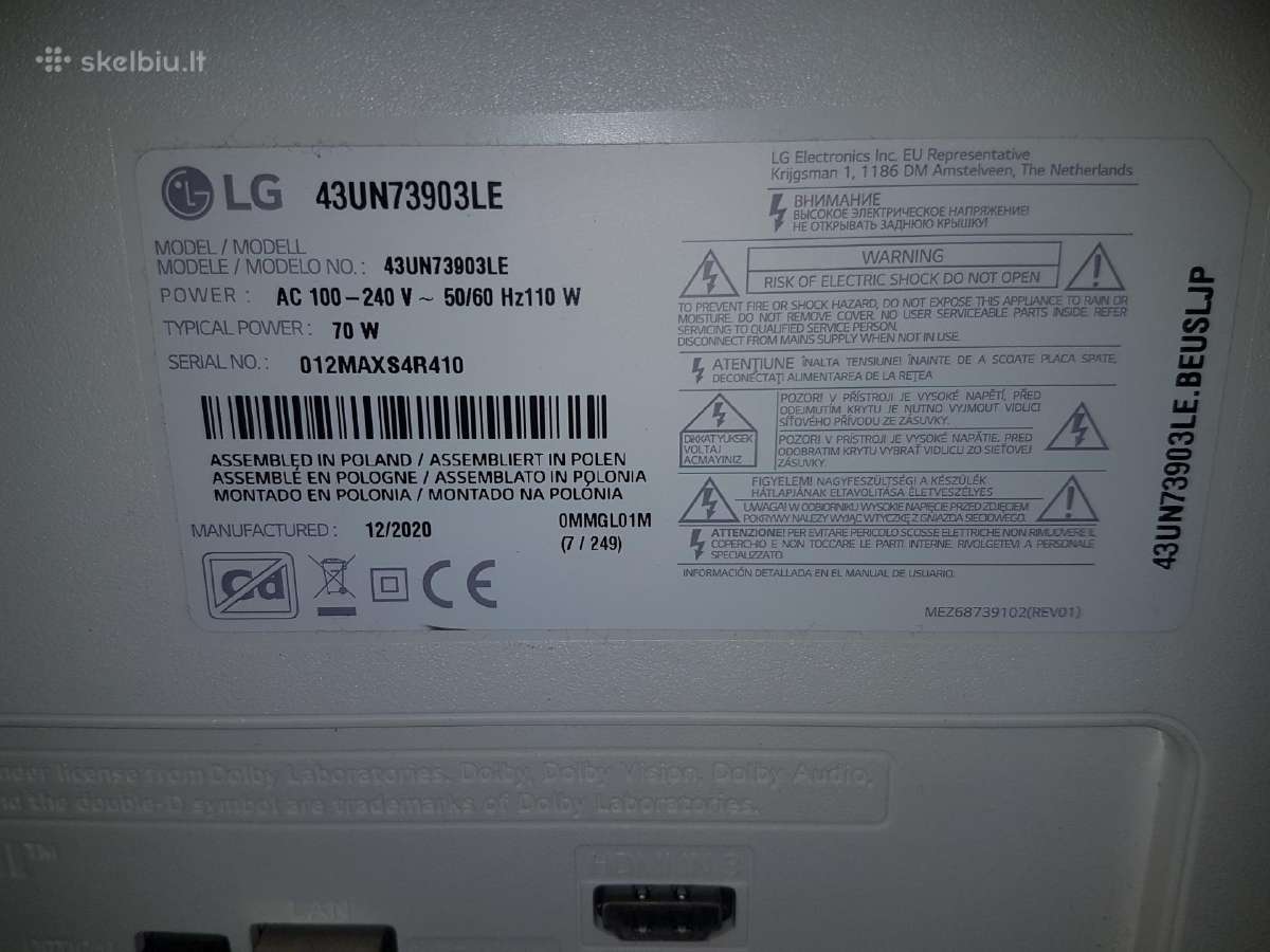 LG 43un73903le 43 colių išmanusis televizorius - nuotraukos Nr. 8