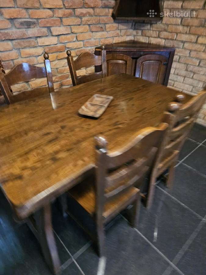 Medinis valgomojo stalas su kėdėmis - nuotraukos Nr. 2