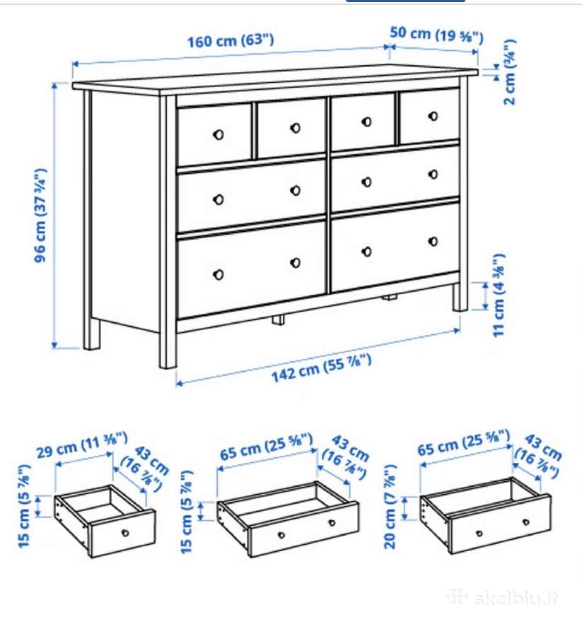 Ikea Hemnes komoda su 8 stalčiais, balta - nuotraukos Nr. 2