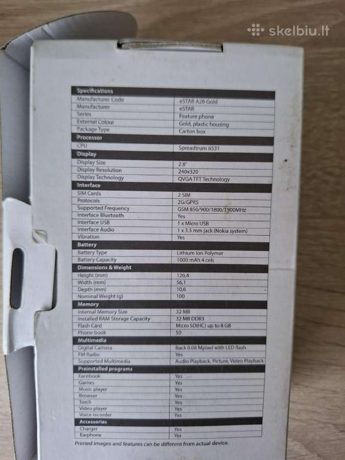 E-star A28 gold mygtukinis telefonas - nuotraukos Nr. 4