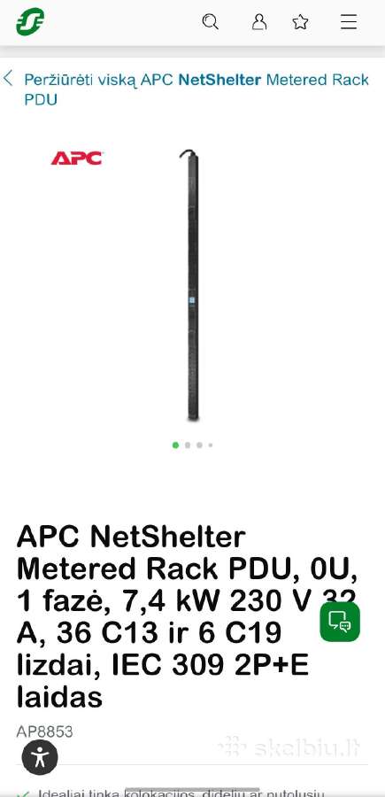 Apc Netshelter Metered Rack Pdu, 1 fazė, 7,4 kw - nuotraukos Nr. 5