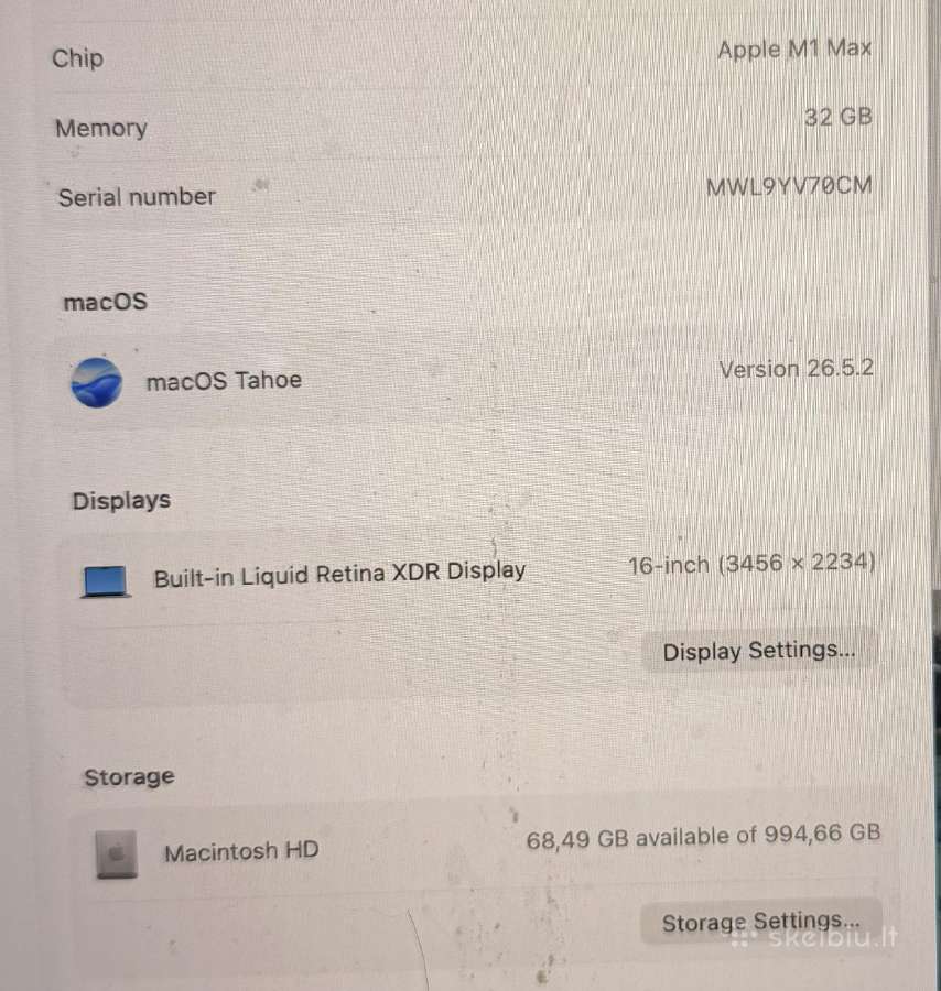 MacBook Pro 16 M1 Max 1tb 32gb - nuotraukos Nr. 3