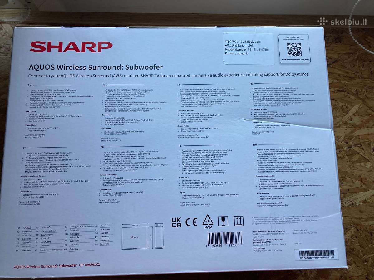 Sharp Cp-asw0101 Wireless Subwoofer, 45w - nuotraukos Nr. 3