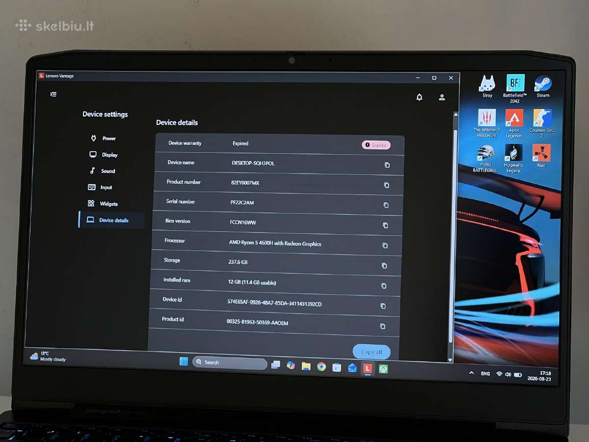 Parduodamas Ideapad Gaming su Gtx 1650ti, Ryzen 5. - nuotraukos Nr. 9