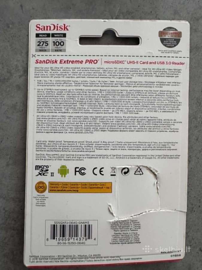 Sandisk Extreme Pro 64gb microsd atminties kortele - nuotraukos Nr. 2