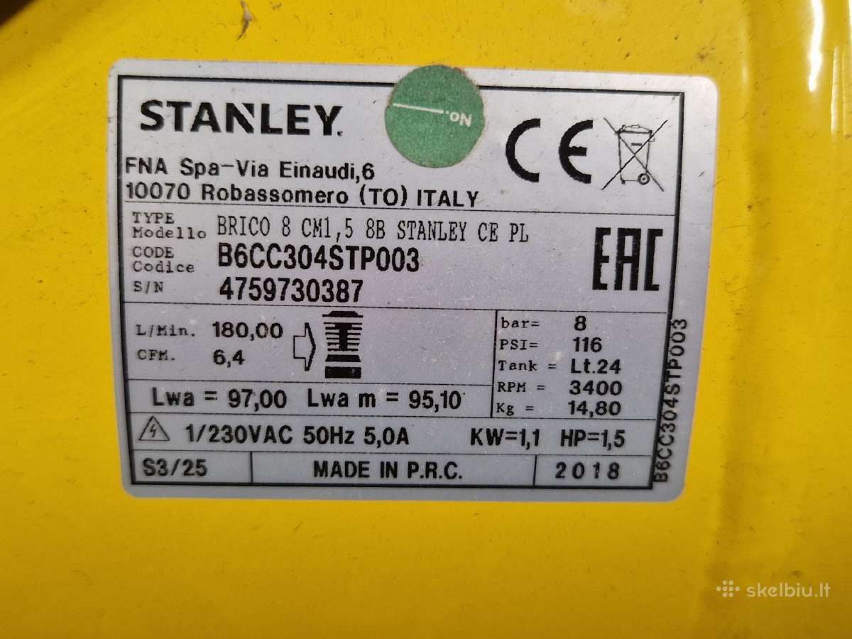 Stanley Brico 8 Cm1,5 8b betepalinis kompresorius - nuotraukos Nr. 6