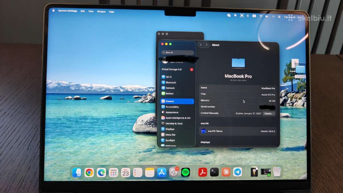 MacBook M3 Pro 14" 36gb RAM 512gb SSD su Garantija - nuotraukos Nr. 6