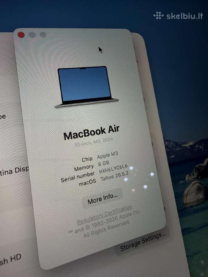 MacBook Air M3 2024 512gb 99% - nuotraukos Nr. 8
