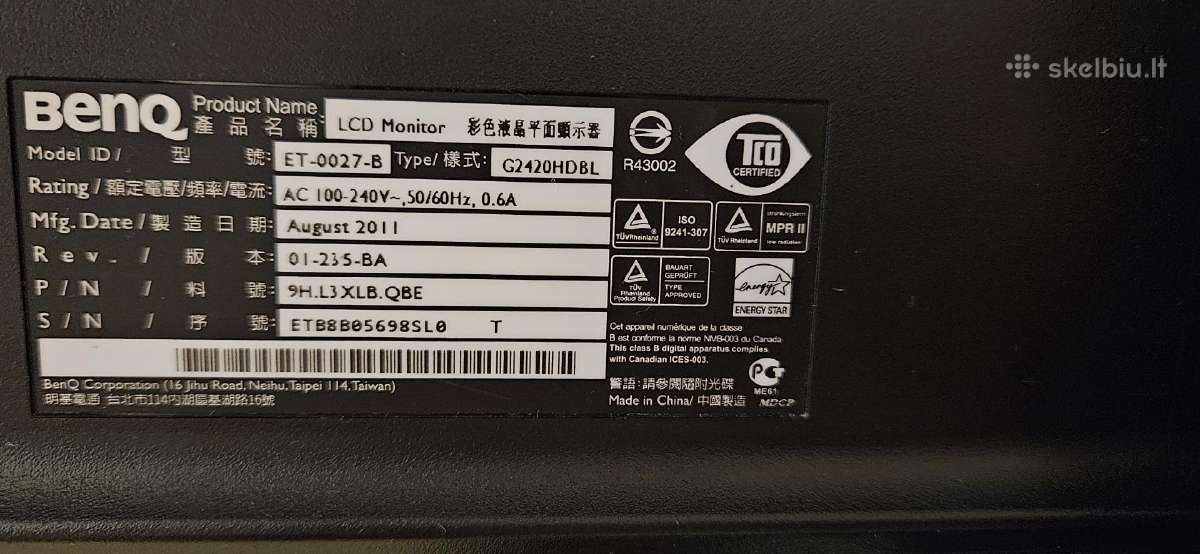 Monitorius Benq 23,6" - nuotraukos Nr. 3