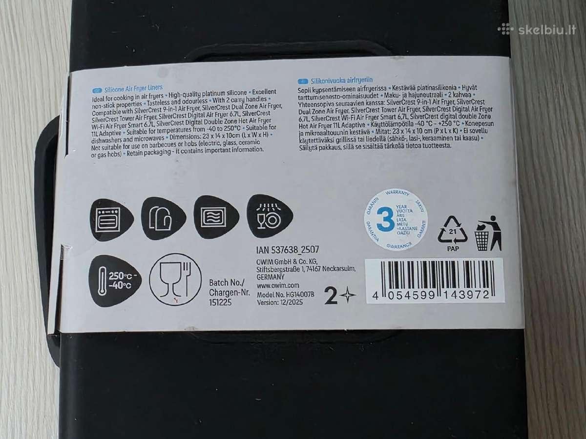 2x (Silvercrest silicone air fryer liners) - nuotraukos Nr. 5