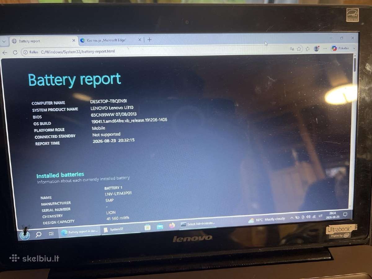 Lenovo Ideapad U310 i5 / 8gb / 240gb SSD - nuotraukos Nr. 4