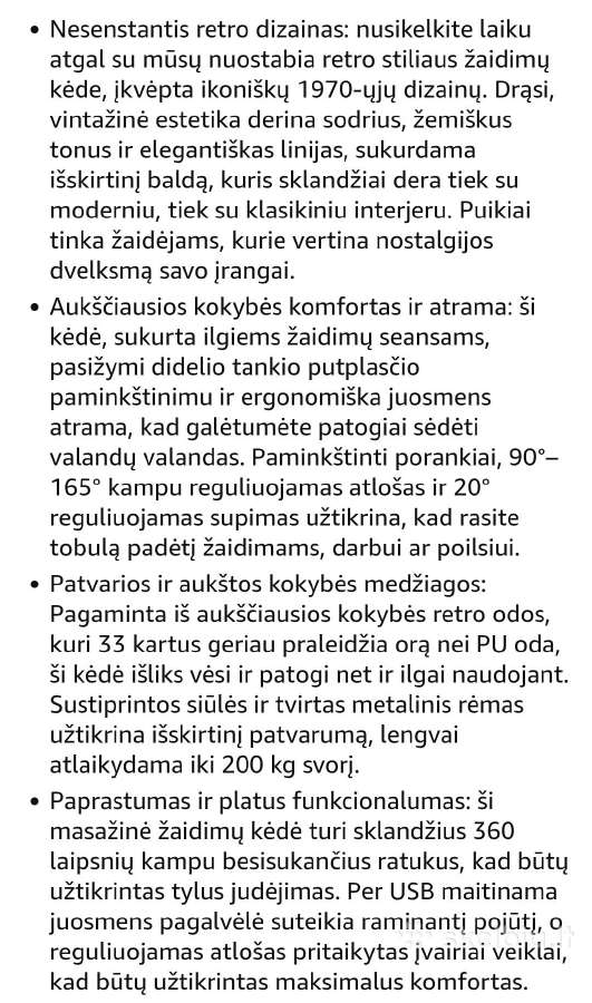 Žaidimų, kompiuterinė,biuro kėdė Dowinx - nuotraukos Nr. 9