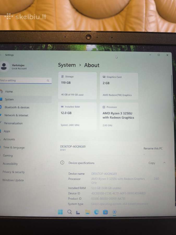 Lenovo Ideapad 3 Ryzen 12 GB RAM, gera baterija - nuotraukos Nr. 3