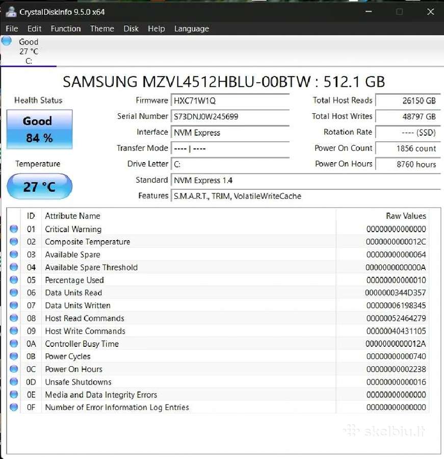 Samsung Pm9b1 512gb Nvme M2 SSD - nuotraukos Nr. 4