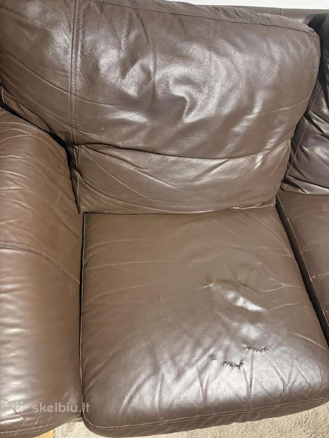 Tamsiai ruda odinė 3-vietė sofa - nuotraukos Nr. 2
