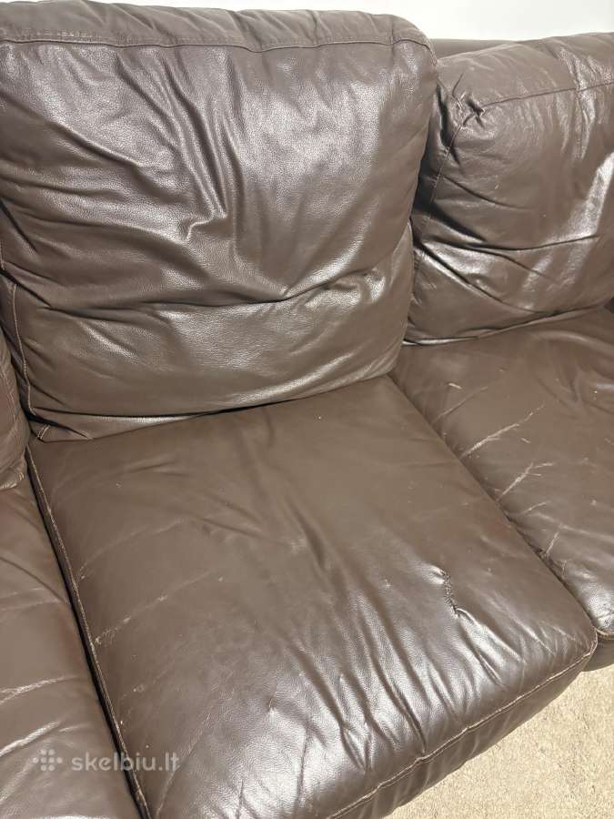 Tamsiai ruda odinė 3-vietė sofa - nuotraukos Nr. 3