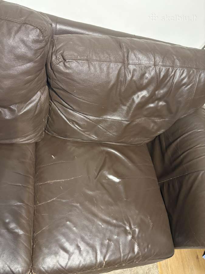Tamsiai ruda odinė 3-vietė sofa - nuotraukos Nr. 4