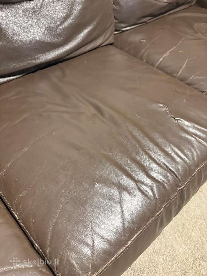 Tamsiai ruda odinė 3-vietė sofa - nuotraukos Nr. 6