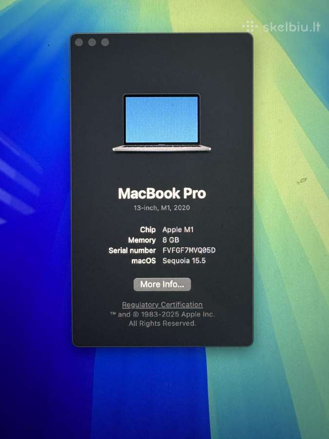 MacBook Pro M1 2020, 8 GB RAM - nuotraukos Nr. 2