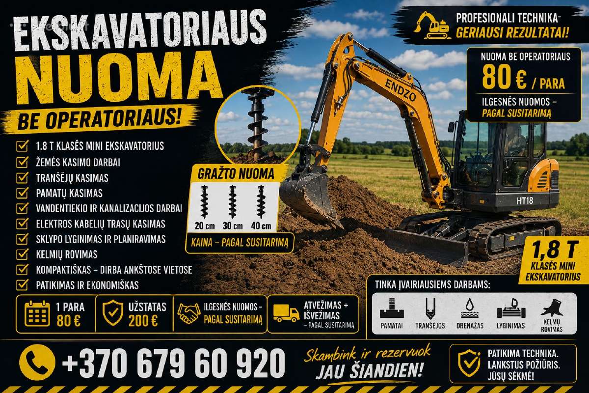 Mini eskavatoriaus nuoma - nuotraukos Nr. 2