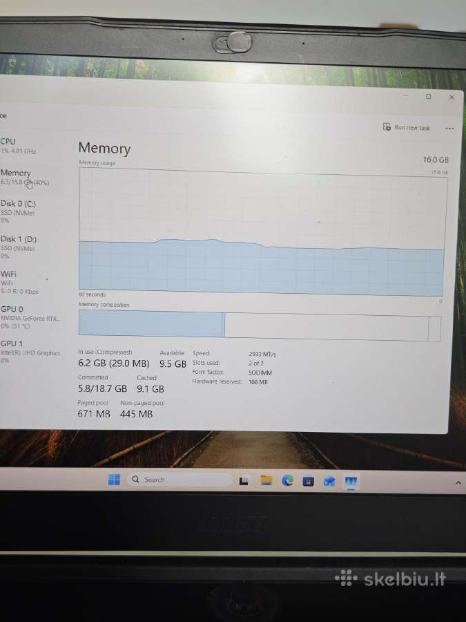 Msi rtx 3060, i5-10200h, 16gb, 512gb SSD - nuotraukos Nr. 3