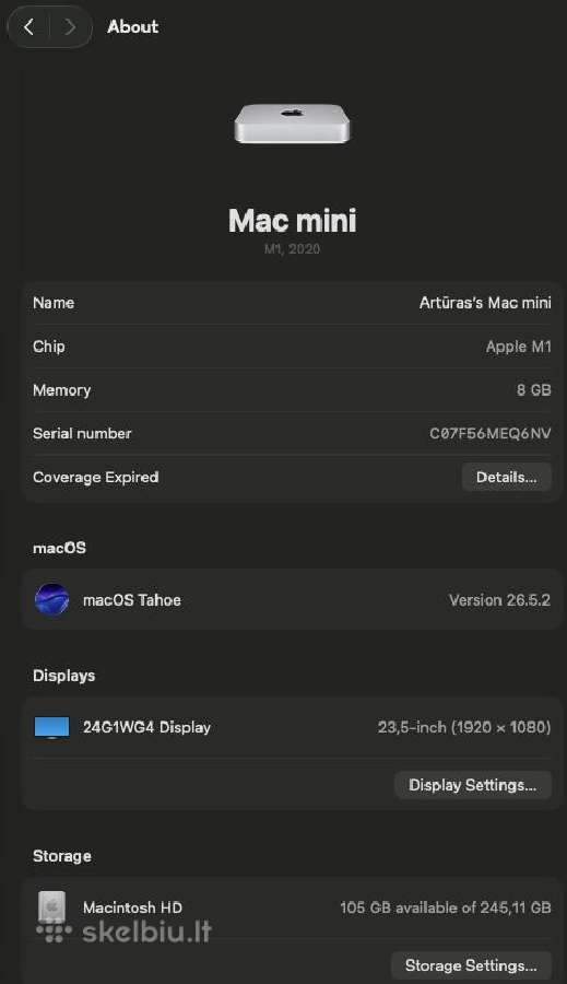 Mac Mini M1 8/256 - nuotraukos Nr. 2