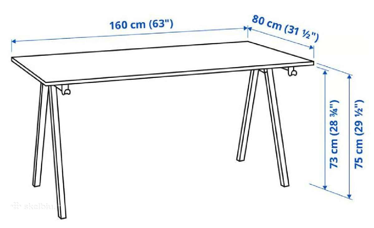 Ikea Trotten Desk, White, 160x80 cm, Office Desk, - nuotraukos Nr. 5