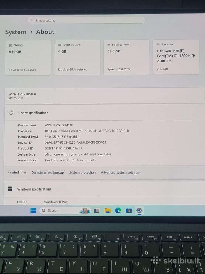 Dell Xps 15 9510 i7 Rtx 3050ti 4k - nuotraukos Nr. 9
