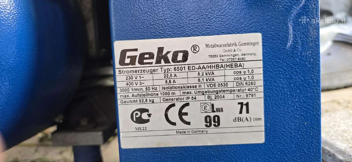 Galingas trifazis 6,1 kv generatorius Geko / Honda - nuotraukos Nr. 3