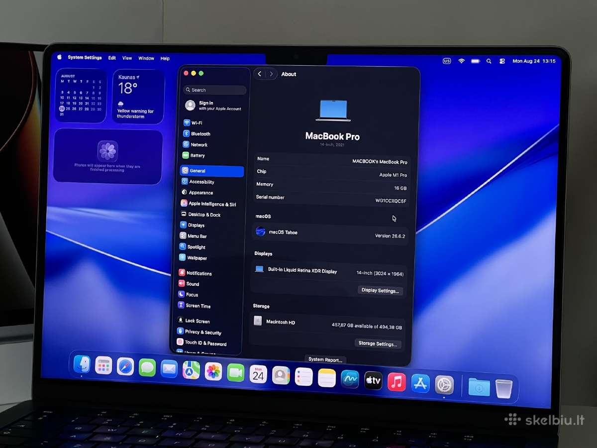 Parduodamas MacBook Pro 14 su M1 Pro, Xdr 120hz. - nuotraukos Nr. 8