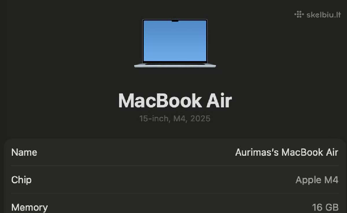 MacBook Air 15 M4 512gb 16gb - nuotraukos Nr. 6