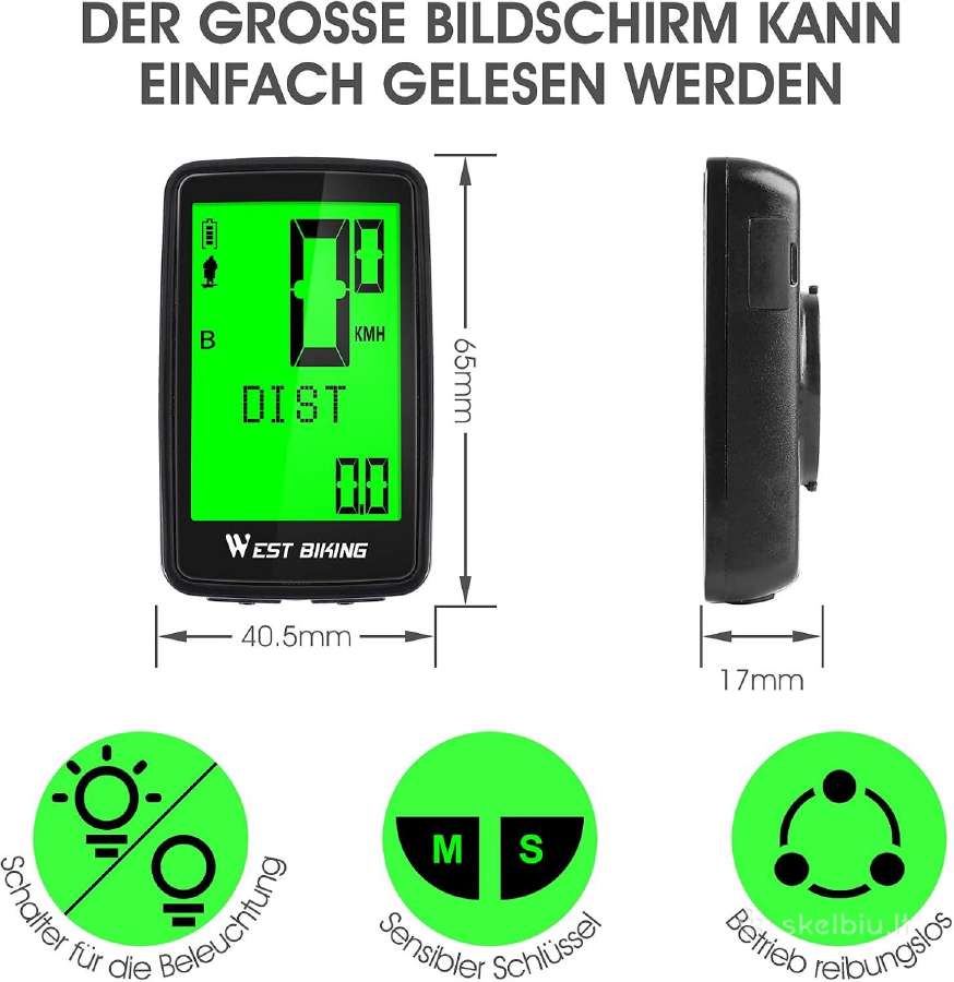 Belaidis dviračio kompiuteris su LCD ekranu, Usb, - nuotraukos Nr. 2