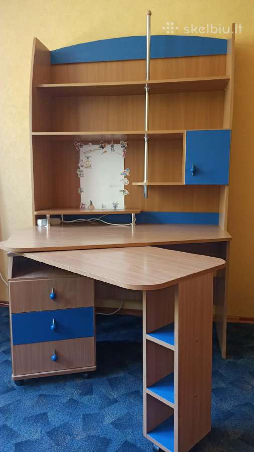 Dvigubas rašomas stalas su spintele ir lova, kėdė - nuotraukos Nr. 8