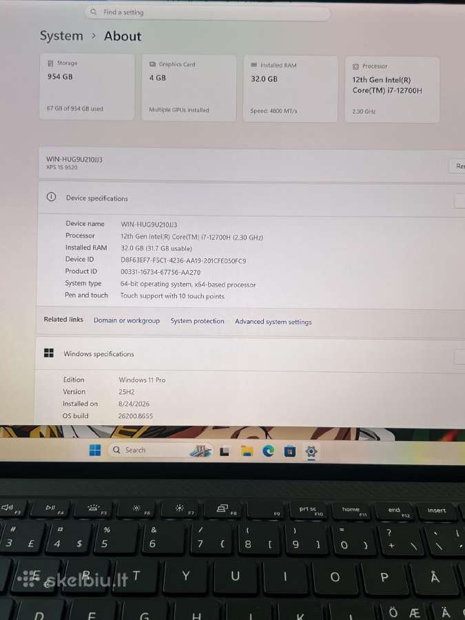 Dell Xps 15 9520 i7 Rtx 3050ti - nuotraukos Nr. 9