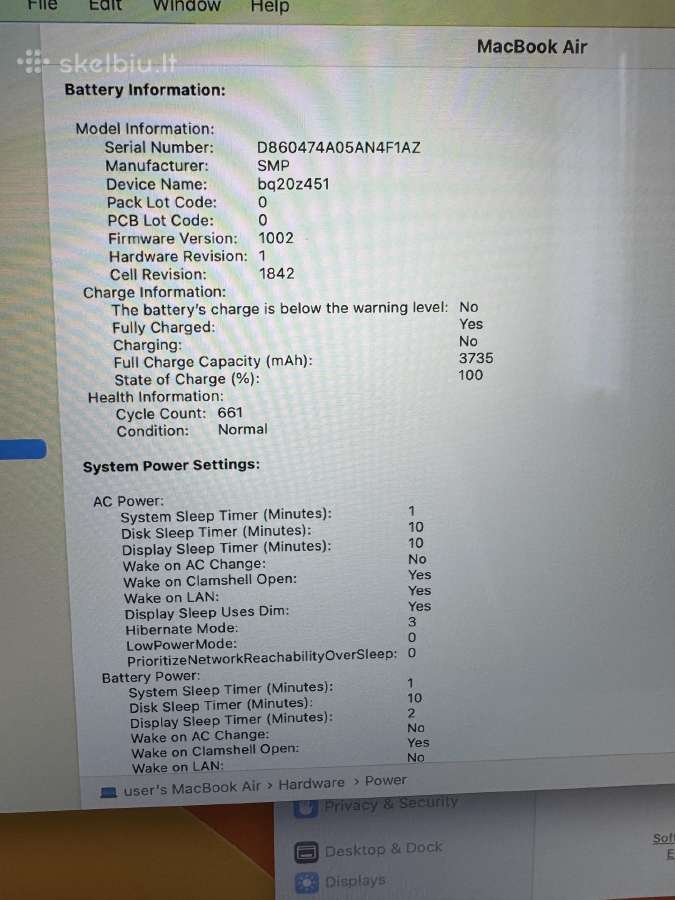 MacBook air 13 2020 A2179 intel Core i3 8/256gb - nuotraukos Nr. 5