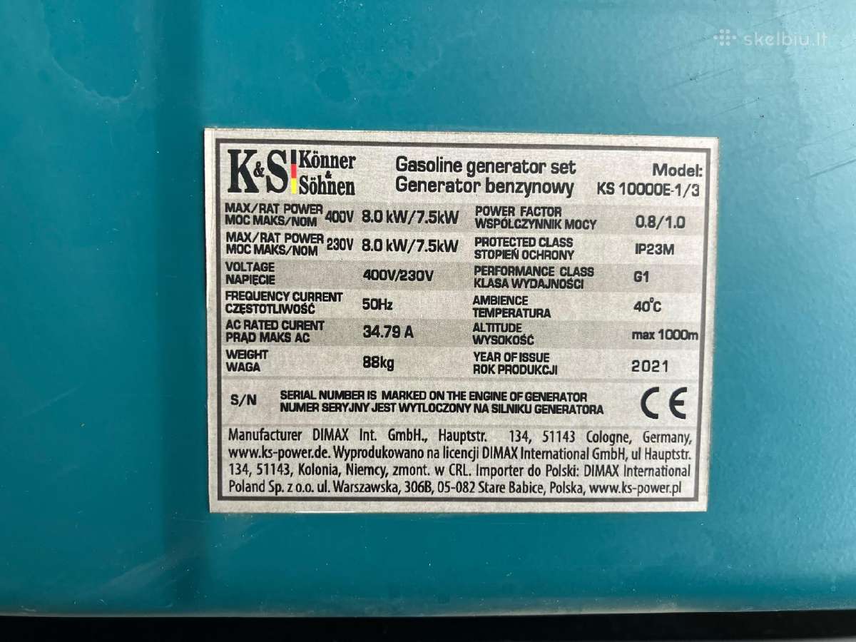 Benzininis generatorius Könner & Söhnen Ks 10000e- - nuotraukos Nr. 5