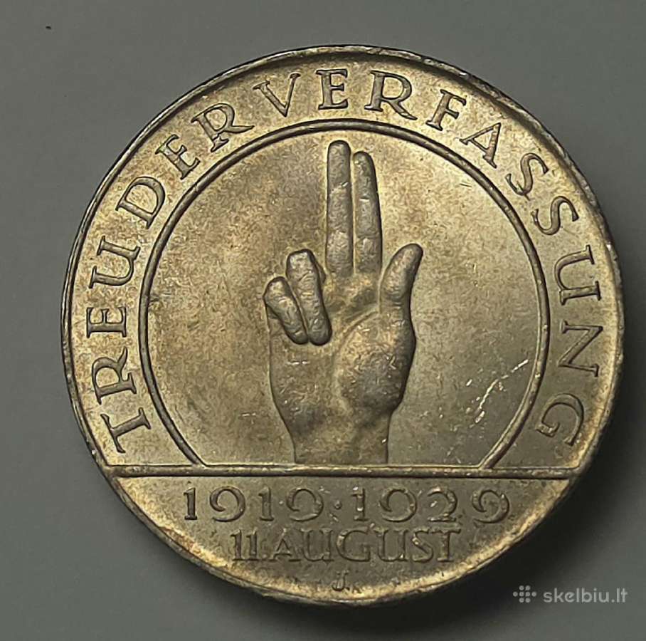 3 Reichsmark 1929 J (Veimaro Konstitucija) - nuotraukos Nr. 2