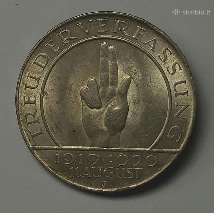3 Reichsmark 1929 J (Veimaro Konstitucija) - nuotraukos Nr. 6