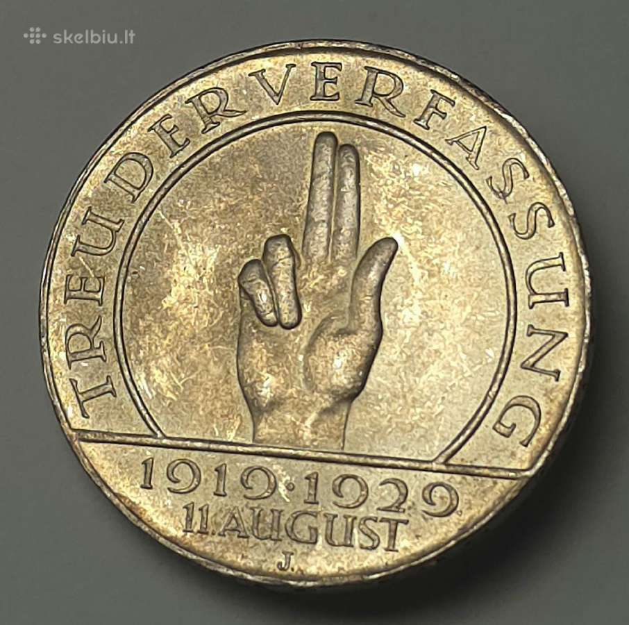 3 Reichsmark 1929 J (Veimaro Konstitucija) - nuotraukos Nr. 8