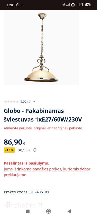 Pakabinamas šviestuvas "Sassari " - nuotraukos Nr. 8