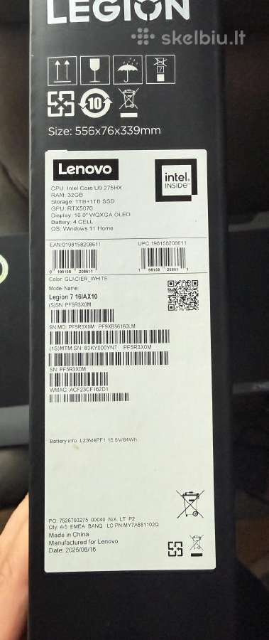 Lenovo Legion 7 16iax10 U9 275hx 16i 5070 - nuotraukos Nr. 2