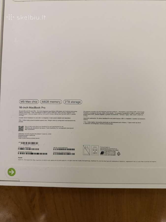 MacBook Pro 16 M5 Max 18c Cpu, 40c Gpu, 48gb 2tb - nuotraukos Nr. 2