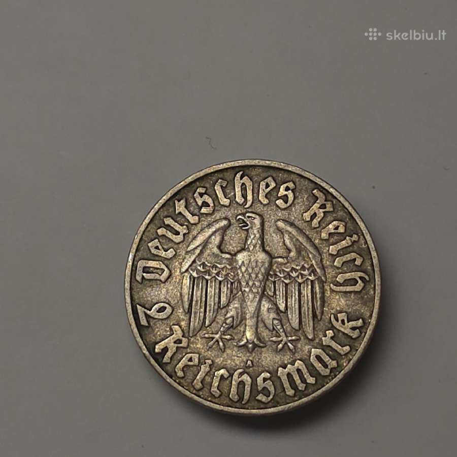 2 Reichsmark 1933 m. A – M.liuteris, Vokietija - nuotraukos Nr. 2