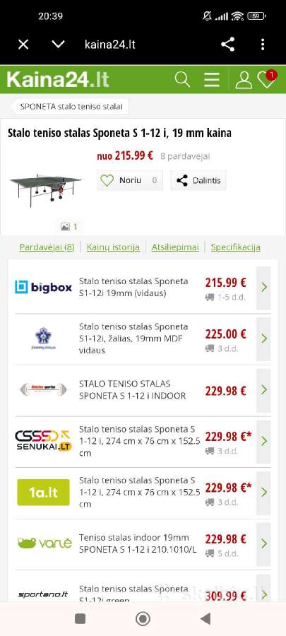 Stalo tenisas "Sponeta" S1-12i - nuotraukos Nr. 6