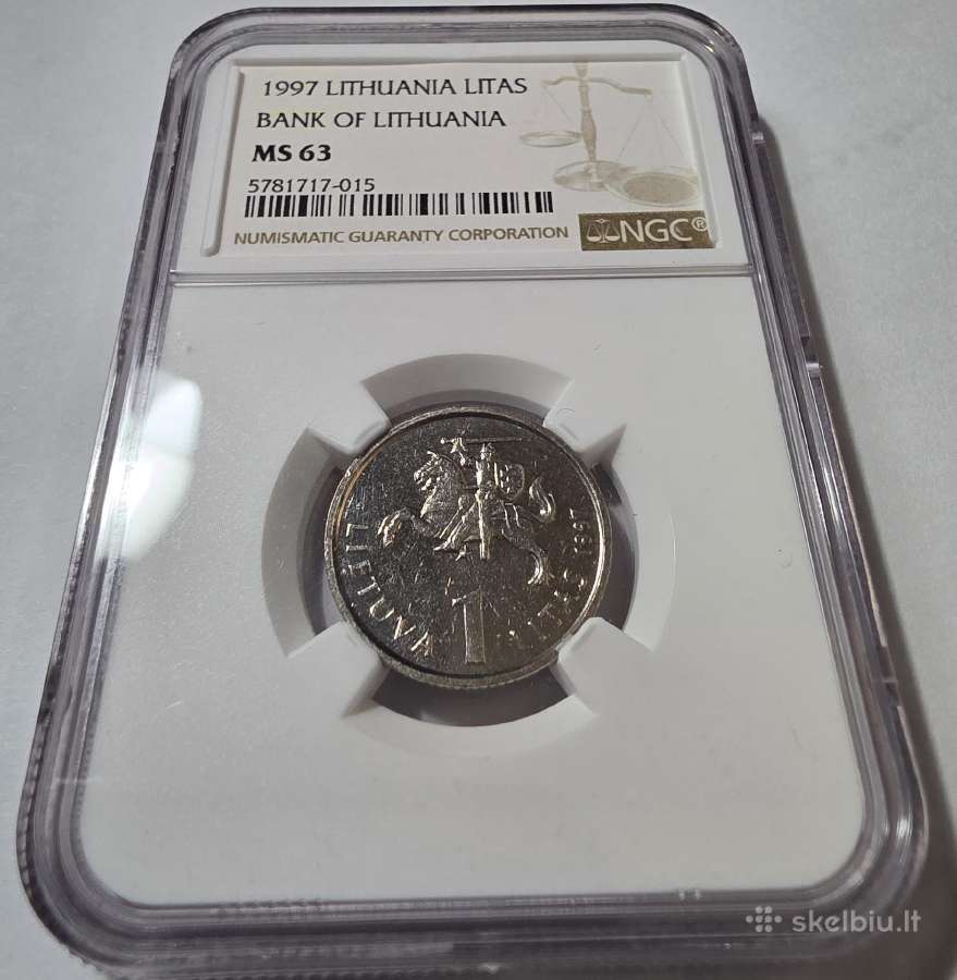 1 Litas 1997 m. Ngc Ms 63 (Lietuvos bankui 75) - nuotraukos Nr. 2