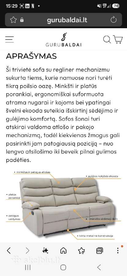 Parduodama nauja trivietė sofa - nuotraukos Nr. 3