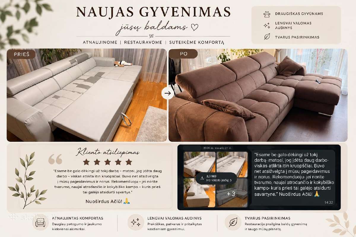 Minkštų baldų restauravimas, gamyba, pertraukimas - nuotraukos Nr. 2